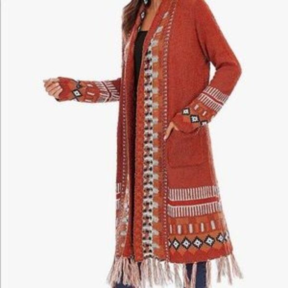 NEW Bohemian Tribal Fringe Cardigan With Pockets - Picture 3 of 8